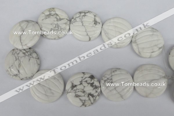 CWB64 15.5 inches 40mm carved coin natural white howlite beads wholesale