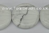 CWB65 15.5 inches 30mm carved coin natural white howlite beads