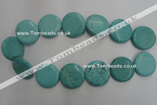 CWB709 15.5 inches 30mm flat round howlite turquoise beads