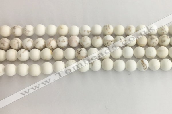 CWB812 15.5 inches 6mm round matte white howlite turquoise beads