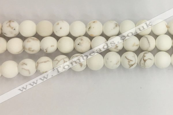 CWB815 15.5 inches 12mm round matte white howlite turquoise beads