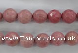 CWF03 15.5 inches 10mm faceted round pink wooden fossil jasper beads