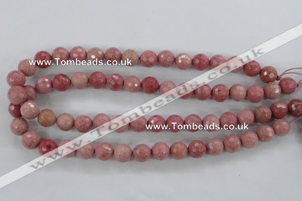 CWF04 15.5 inches 12mm faceted round pink wooden fossil jasper beads