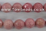 CWF05 15.5 inches 14mm faceted round pink wooden fossil jasper beads