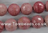 CWF06 15.5 inches 16mm faceted round pink wooden fossil jasper beads