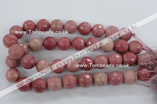 CWF06 15.5 inches 16mm faceted round pink wooden fossil jasper beads