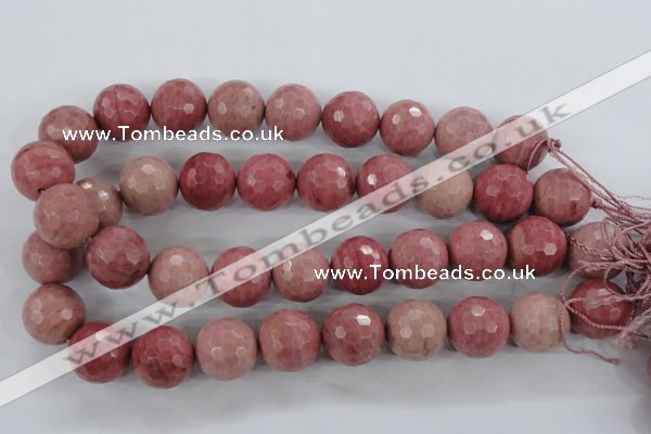 CWF07 15.5 inches 18mm faceted round pink wooden fossil jasper beads