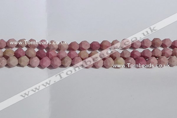 CWF31 8mm faceted nuggets matte pink wooden fossil jasper beads