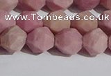 CWF32 10mm faceted nuggets matte pink wooden fossil jasper beads