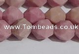 CWF33 12mm faceted nuggets matte pink wooden fossil jasper beads