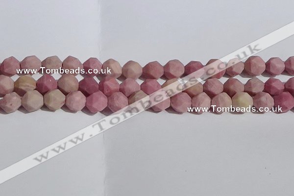 CWF33 12mm faceted nuggets matte pink wooden fossil jasper beads