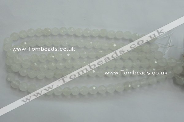 CWH04 15.5 inches 10mm faceted round white jade beads wholesale