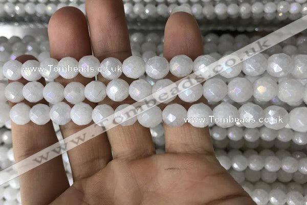 CWH66 15.5 inches 8mm faceted round AB-color white jade beads