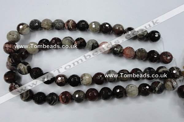 CWJ215 15.5 inches 14mm faceted round wood jasper gemstone beads