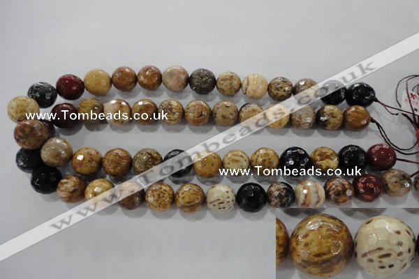 CWJ307 15.5 inches 14mm faceted round wood jasper gemstone beads