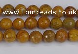 CWJ468 15.5 inches 4mm faceted round yellow petrified wood jasper beads