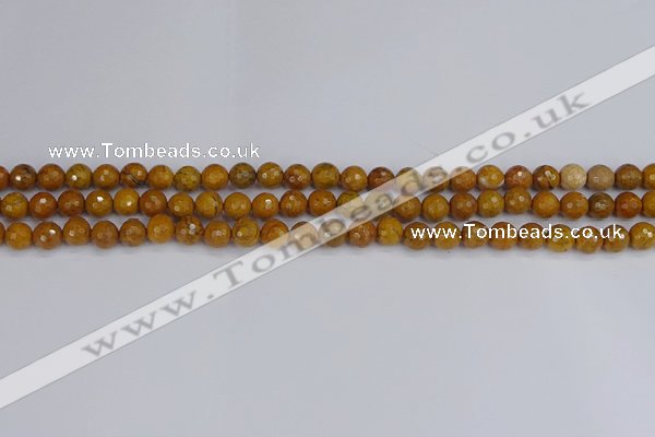 CWJ468 15.5 inches 4mm faceted round yellow petrified wood jasper beads