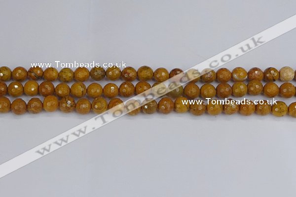 CWJ469 15.5 inches 6mm faceted round yellow petrified wood jasper beads