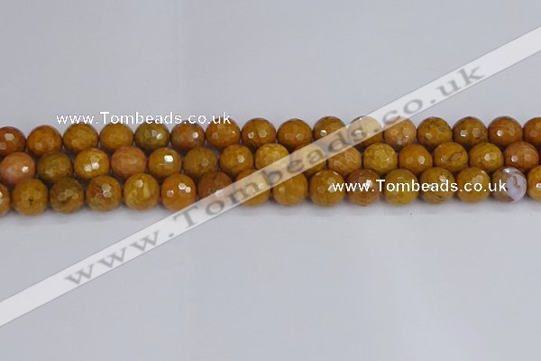 CWJ471 15.5 inches 10mm faceted round yellow petrified wood jasper beads