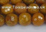 CWJ472 15.5 inches 12mm faceted round yellow petrified wood jasper beads