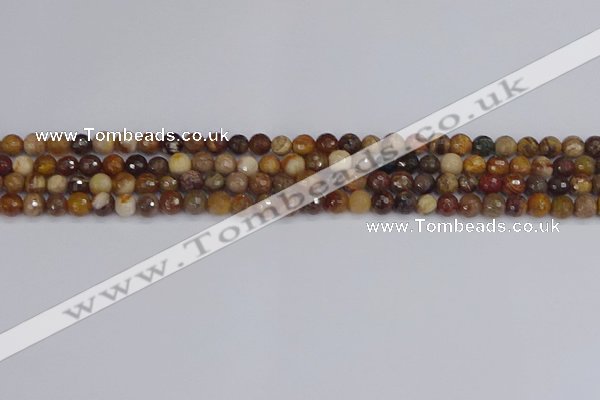 CWJ475 15.5 inches 4mm faceted round wood jasper gemstone beads