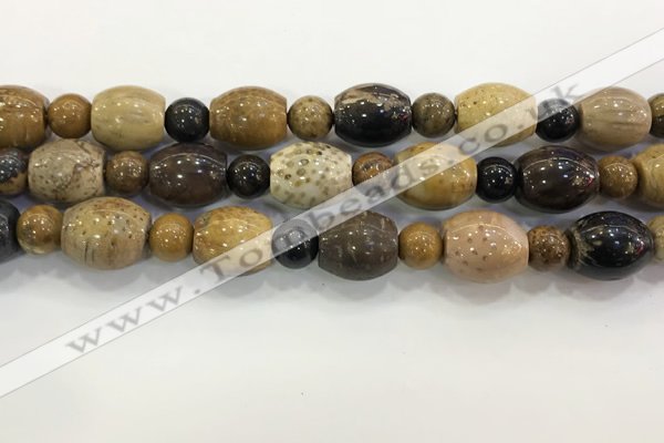 CWJ588 15.5 inches 10mm round & 13*15mm - 15*18mm rice wooden jasper beads