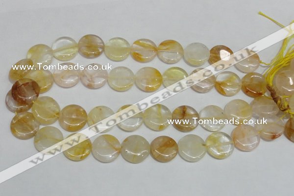 CYC06 15.5 inches 20mm flat round yellow crystal quartz beads