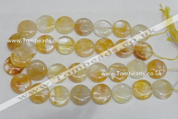 CYC07 15.5 inches 25mm flat round yellow crystal quartz beads