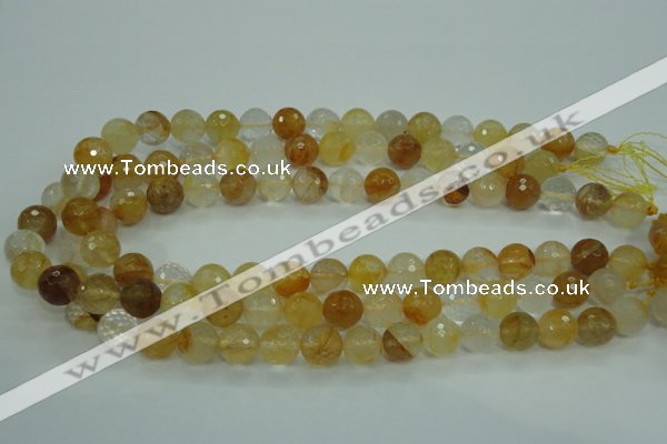 CYC115 15.5 inches 12mm faceted round yellow crystal quartz beads