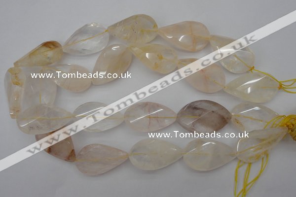 CYC206 15.5 inches 22*38mm twisted & faceted teardrop yellow quartz beads