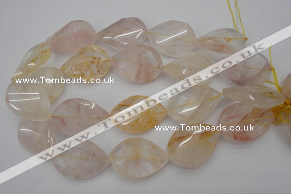 CYC207 15.5 inches 28*40mm twisted & faceted teardrop yellow quartz beads