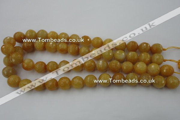 CYJ326 15.5 inches 14mm faceted round yellow jade beads wholesale