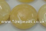 CYJ52 15.5 inches 30mm flat round yellow jade gemstone beads wholesale