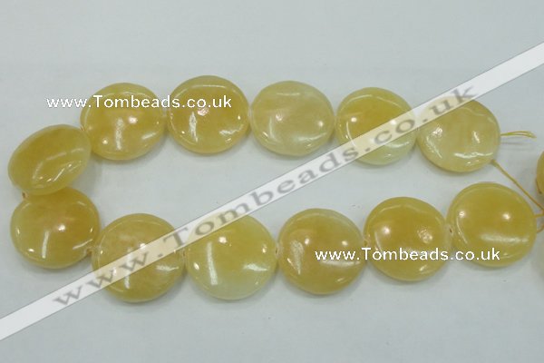 CYJ53 15.5 inches 35mm flat round yellow jade gemstone beads wholesale