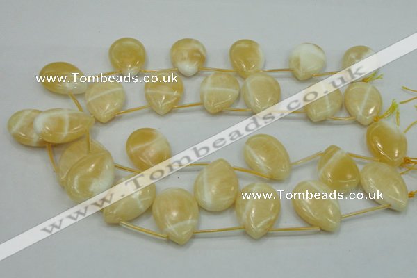 CYJ55 22*30mm top-drilled flat teardrop yellow jade gemstone beads