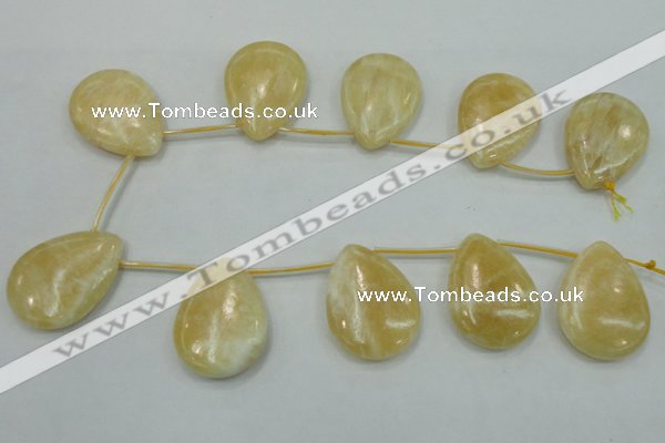 CYJ56 30*40mm top-drilled flat teardrop yellow jade gemstone beads