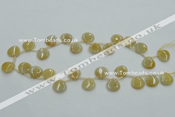 CYJ57 15*15mm top-drilled flat teardrop yellow jade gemstone beads