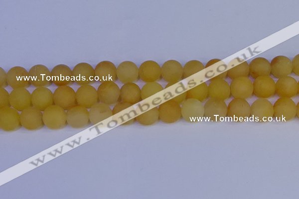 CYJ605 15.5 inches 14mm round matte yellow jade beads wholesale