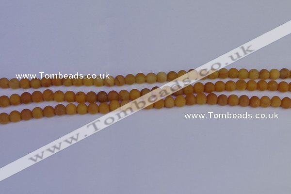 CYJ610 15.5 inches 4mm round matte yellow jade beads wholesale