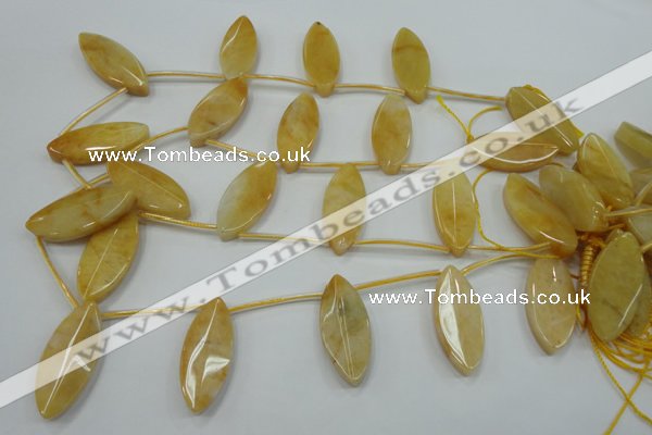 CYJ72 Top-drilled 15*35mm carved leaf yellow jade beads wholesale