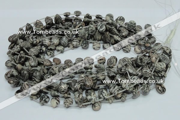 CZJ12 16 inches 10*14mm flat teardrop zebra jasper gemstone beads