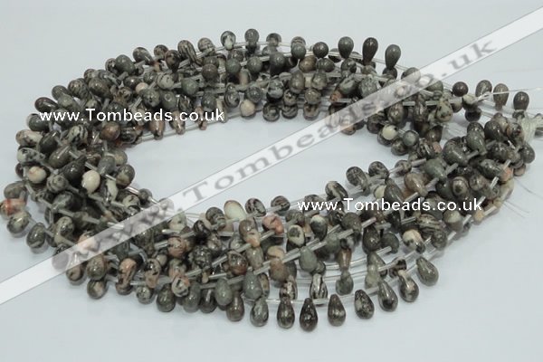 CZJ15 16 inches 6*8mm teardrop zebra jasper gemstone beads wholesale