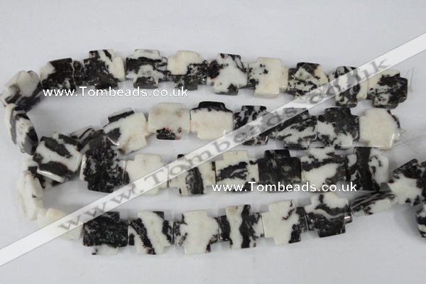 CZJ229 15.5 inches 20*20mm cross black & white zebra jasper beads