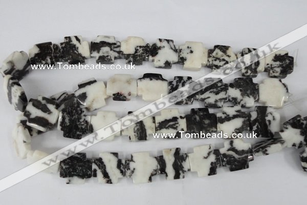 CZJ229 15.5 inches 20*20mm cross black & white zebra jasper beads