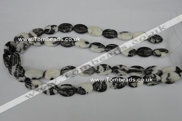 CZJ230 13*18mm carved oval black & white zebra jasper beads