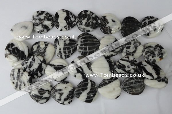 CZJ233 30*30mm carved heart black & white zebra jasper beads