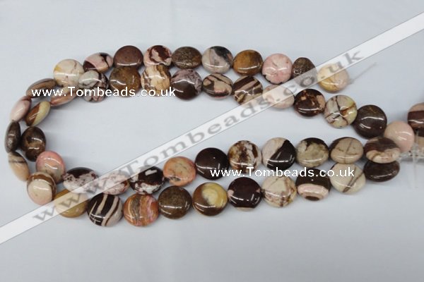 CZJ362 15.5 inches 16mm flat round zebra jasper beads wholesale