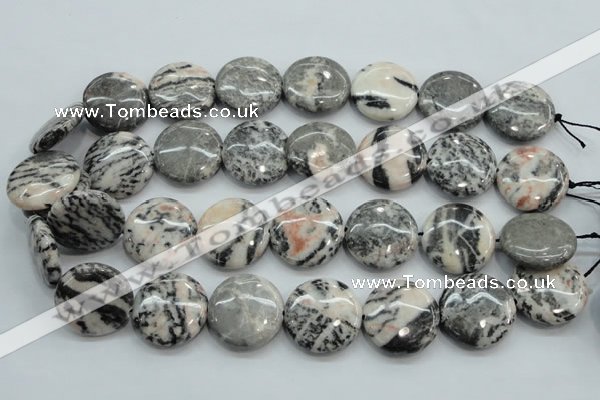 CZJ56 16 inches 25mm flat round zebra jasper gemstone beads wholesale