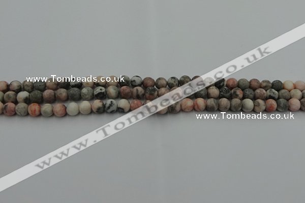 CZJ560 15.5 inches 4mm round matte pink zebra jasper beads