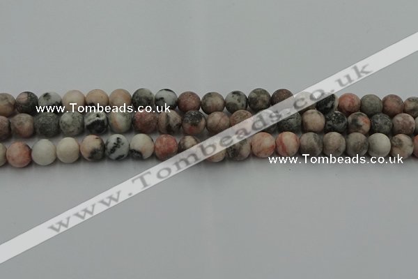 CZJ562 15.5 inches 8mm round matte pink zebra jasper beads